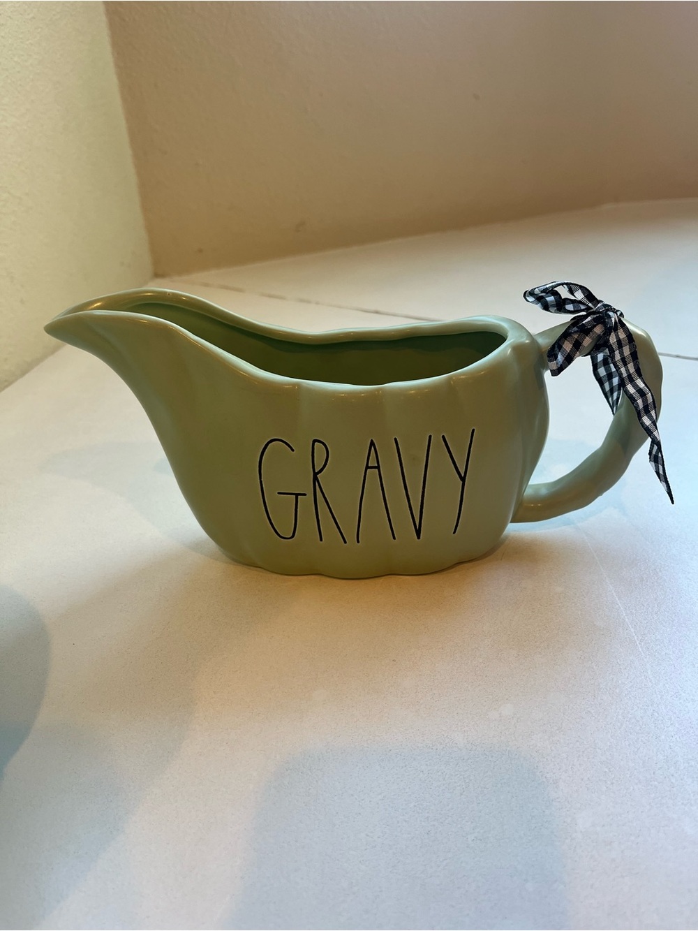 Rae Dunn Sage Green GRAVY Ceramic Sauce Boat Thanksgiving